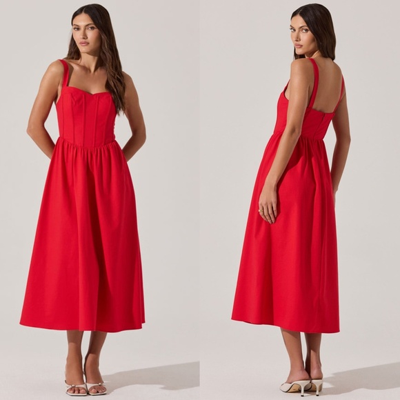 NEW ASTR The Label RED Sweetheart CORSET Linen A-LINE Midi DRESS XS - Picture 3 of 16